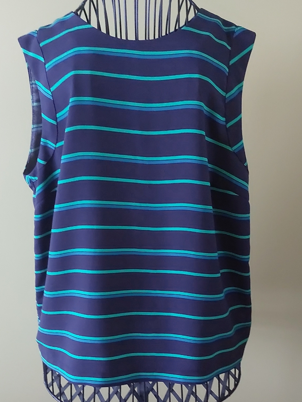 Women's Navy and Teal Striped Sleeveless Tank Top